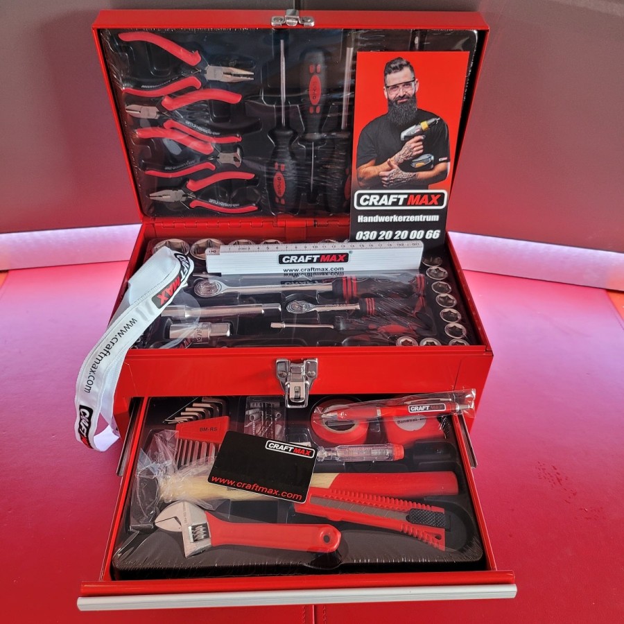 CRAFTMAX-160-tlg.-Metall-Werkzeugbox-Schubfaecher-Werkzeug-Akkuschrauber-3