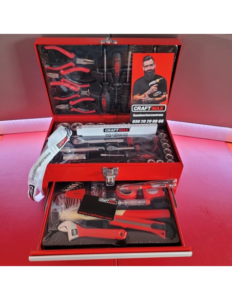 CRAFTMAX-160-tlg.-Metall-Werkzeugbox-Schubfaecher-Werkzeug-Akkuschrauber-3
