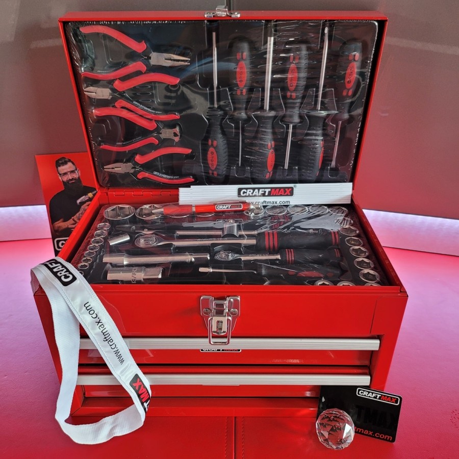 CRAFTMAX-160-tlg.-Metall-Werkzeugbox-Schubfaecher-Werkzeug-Akkuschrauber-2