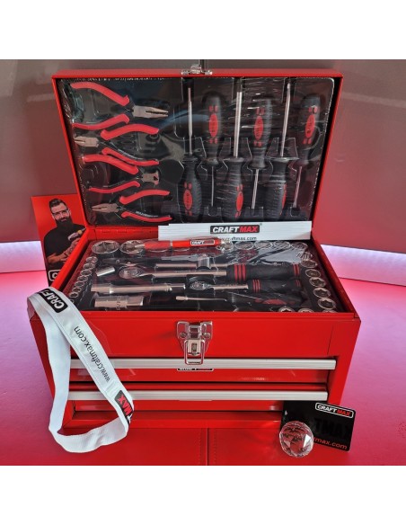 CRAFTMAX-160-tlg.-Metall-Werkzeugbox-Schubfaecher-Werkzeug-Akkuschrauber-2