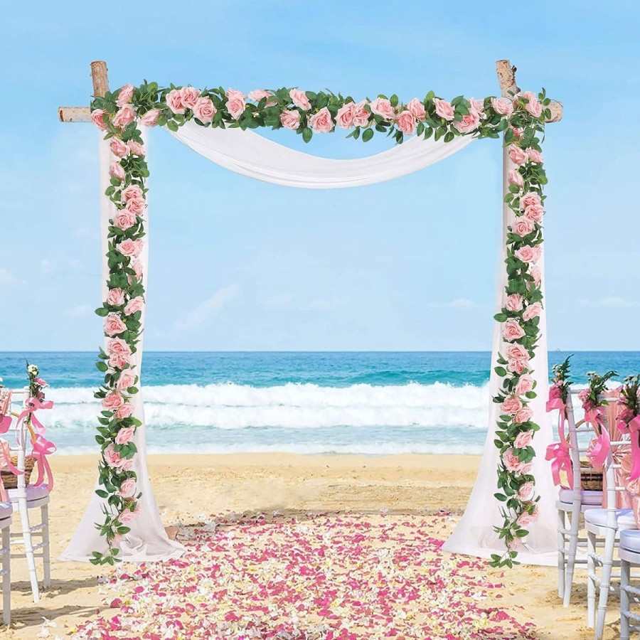 Rosa-Rosen-Kunstblumen-haengende-Girlande-Deko-fuer-Hochzeit-Tempel-Ritual-6m-4