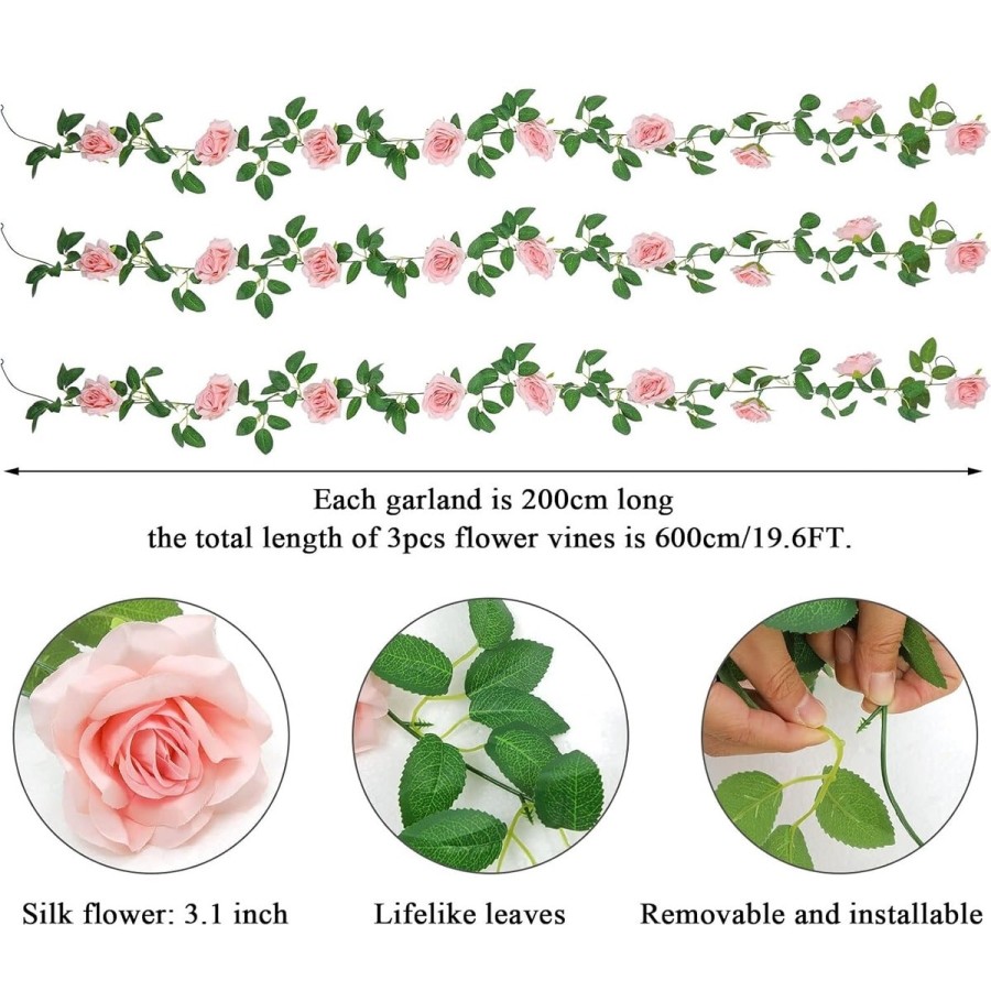 Rosa-Rosen-Kunstblumen-haengende-Girlande-Deko-fuer-Hochzeit-Tempel-Ritual-6m-5