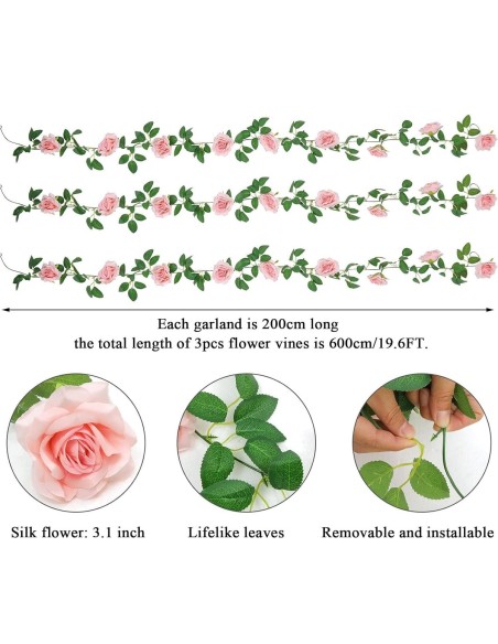 Rosa-Rosen-Kunstblumen-haengende-Girlande-Deko-fuer-Hochzeit-Tempel-Ritual-6m-5