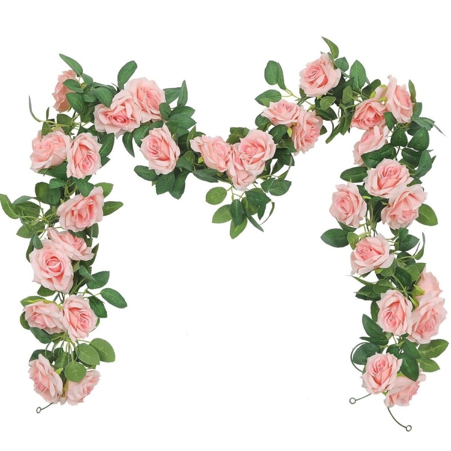 Rosa-Rosen-Kunstblumen-haengende-Girlande-Deko-fuer-Hochzeit-Tempel-Ritual-6m-2