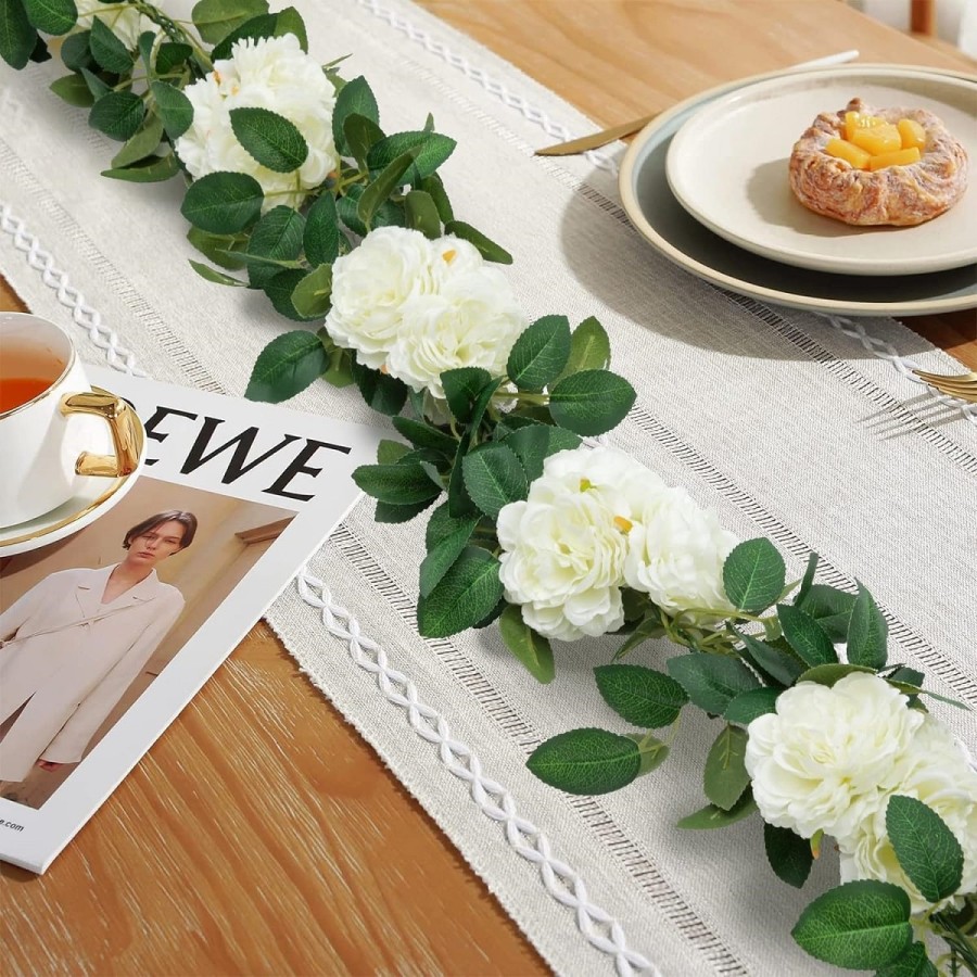 Weisse-Rosen-Kunstblumen-haengende-Girlande-Deko-fuer-Hochzeit-Tempel-Ritual-6m-3