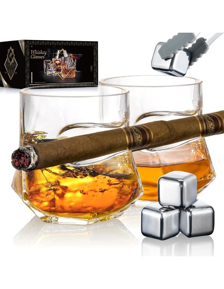 Kristall-Whiskyglaeser-mit-Zigarrenhalter-Eiswuerfel-Eiszange-aus-Edelstahl-1