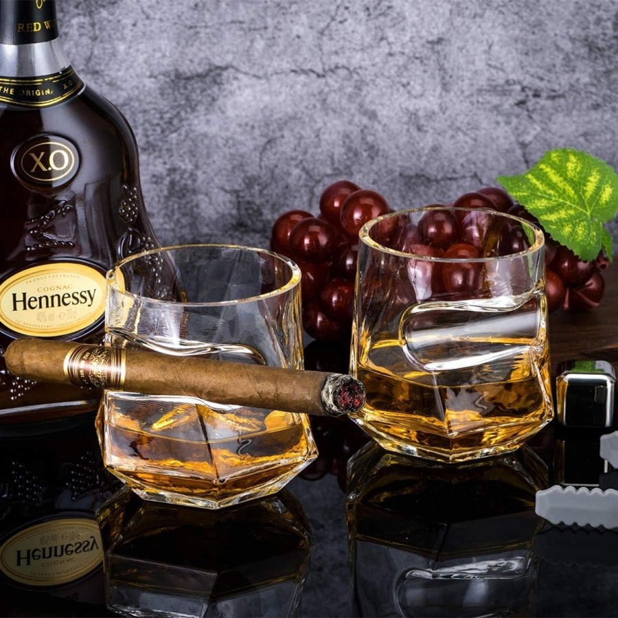 Kristall-Whiskyglaeser-mit-Zigarrenhalter-Eiswuerfel-Eiszange-aus-Edelstahl-3