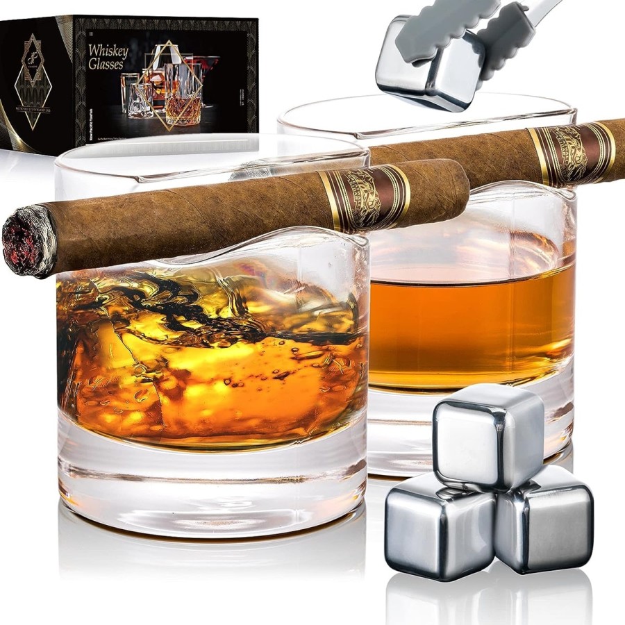Zigarren-Whiskyglaeser-mit-Zigarrenhalter-Eiswuerfel-Eiszange-aus-Edelstahl-1
