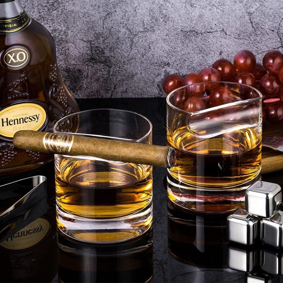Zigarren-Whiskyglaeser-mit-Zigarrenhalter-Eiswuerfel-Eiszange-aus-Edelstahl-3