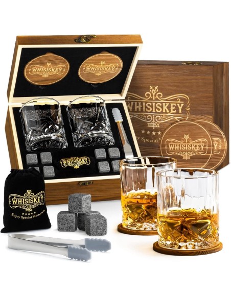 Kristall-Whiskyglaeser-mit-Untersetzer-Eiswuerfel-Eiszange-aus-Edelstahl-Geschenkset-Holzkiste-1