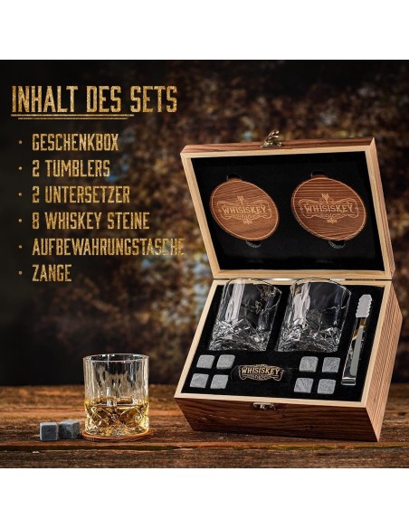 Kristall-Whiskyglaeser-mit-Untersetzer-Eiswuerfel-Eiszange-aus-Edelstahl-Geschenkset-Holzkiste-6