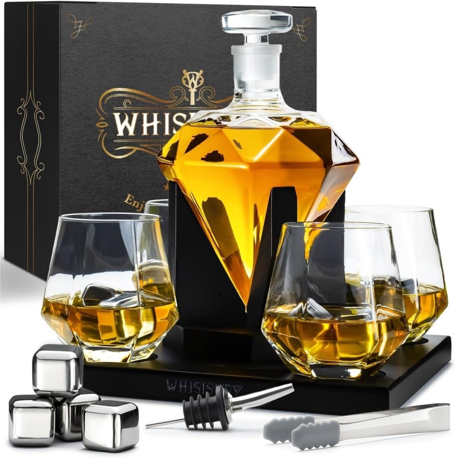 Kristall-Diamant-Whisky-Karaffe-inkl.-4-Whisky-Glaeser-4-Whisky-Steine-Ausgiesser-1