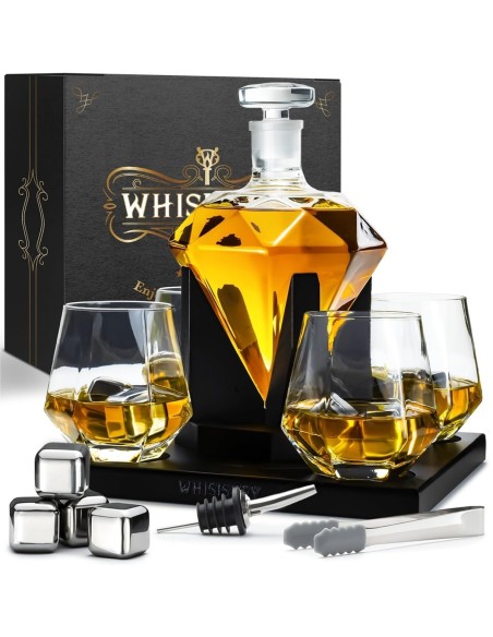 Kristall-Diamant-Whisky-Karaffe-inkl.-4-Whisky-Glaeser-4-Whisky-Steine-Ausgiesser-1