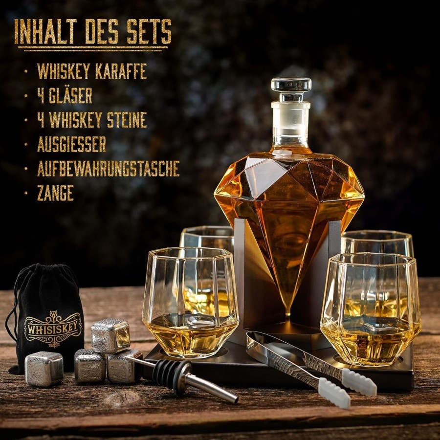 Kristall-Diamant-Whisky-Karaffe-inkl.-4-Whisky-Glaeser-4-Whisky-Steine-Ausgiesser-3