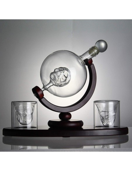 Totenkopf-Whisky-Glaeser-Glaskugel-Karaffe-Holztablett-Geschenkset-7