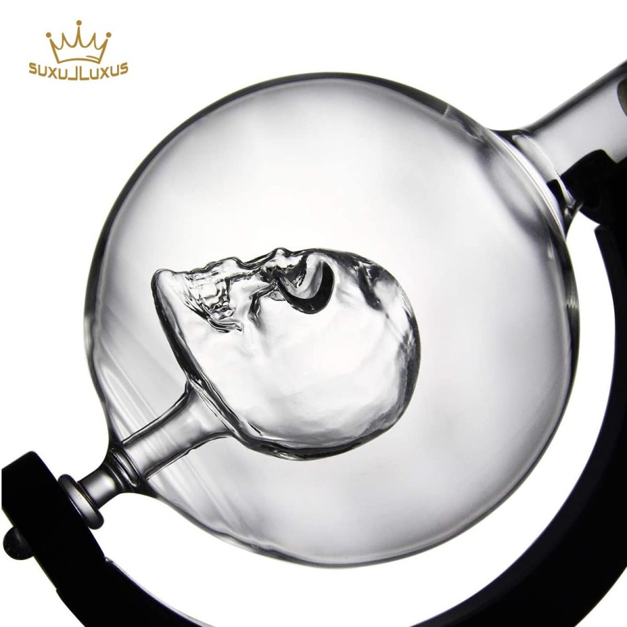 Totenkopf-Whisky-Glaeser-Glaskugel-Karaffe-Holztablett-Geschenkset-6