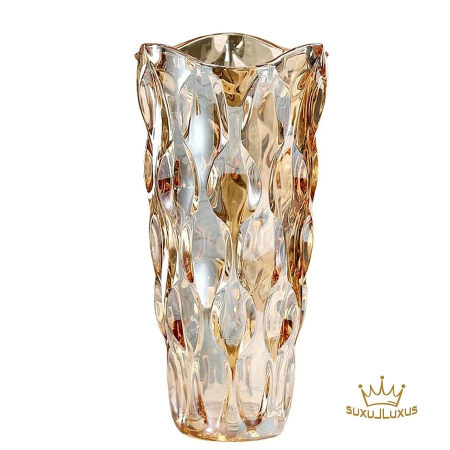 Bernstein-gold-Glas-Blumenvase-handgefertigt-aus-Kristallglas-1