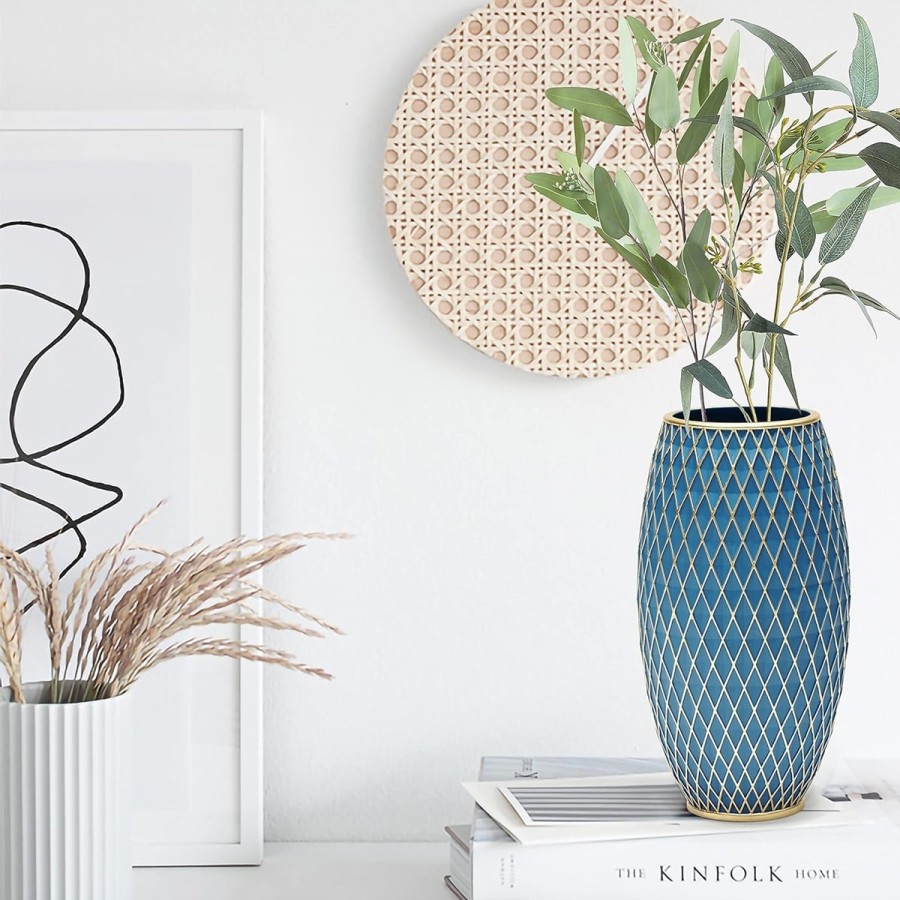 BlueGold-Blumenvase-Diamantmuster-handgefertigt-handbemalt-7