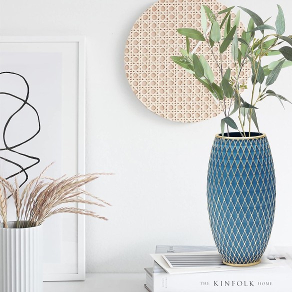 BlueGold-Blumenvase-Diamantmuster-handgefertigt-handbemalt-7