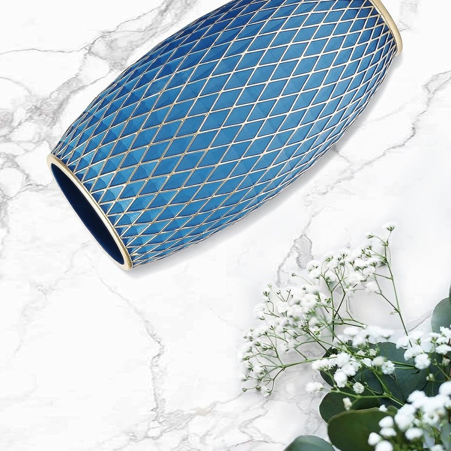 BlueGold-Blumenvase-Diamantmuster-handgefertigt-handbemalt-4