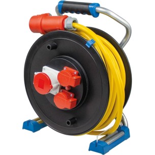 20-mStarkstrom-Kabeltrommel-400-V-16-A-gelbe-Panzerleitung-2-Schutzkontakt-Dosen-230V-1
