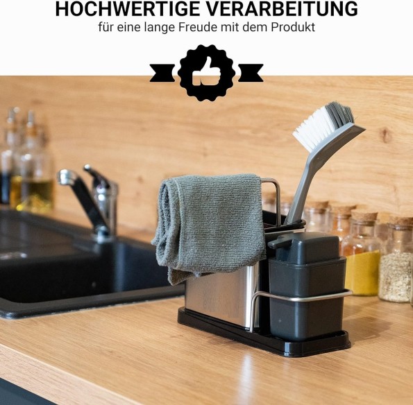 Spuelbecken-Edelstahl-Box-mit-Schwammhalter-u.-ausklappbarem-Wischlappentrockner-3