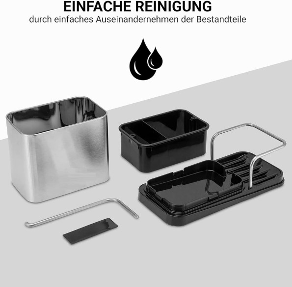 Spuelbecken-Edelstahl-Box-mit-Schwammhalter-u.-ausklappbarem-Wischlappentrockner-4