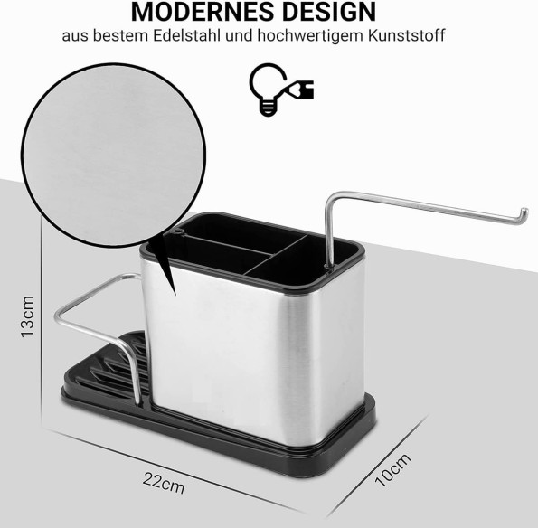 Spuelbecken-Edelstahl-Box-mit-Schwammhalter-u.-ausklappbarem-Wischlappentrockner-5