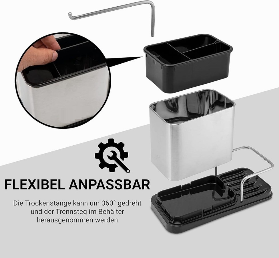 Spuelbecken-Edelstahl-Box-mit-Schwammhalter-u.-ausklappbarem-Wischlappentrockner-6