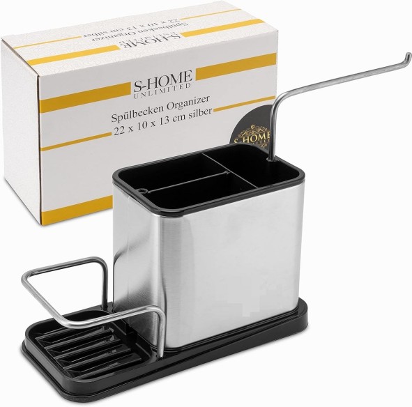 Spuelbecken-Edelstahl-Box-mit-Schwammhalter-u.-ausklappbarem-Wischlappentrockner-8
