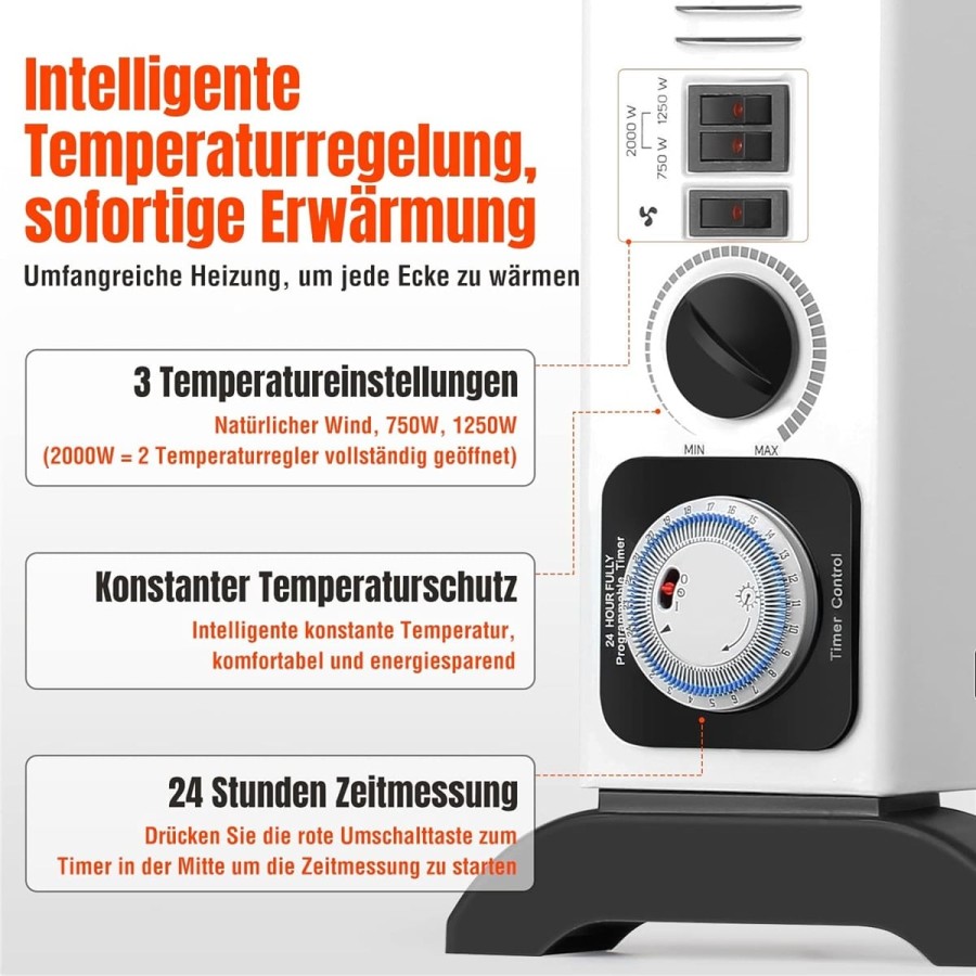 Konvektor-Elektroheizung-Energiesparend-Turbo-Ventilator-24-Stunden-Timer-750W-1250W-2000W-2