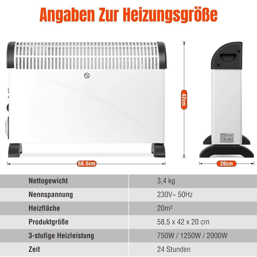 Konvektor-Elektroheizung-Energiesparend-Turbo-Ventilator-24-Stunden-Timer-750W-1250W-2000W-6