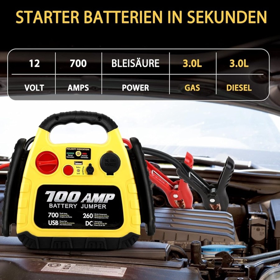 700-Amp-Akku-Booster-mobiles-Starthilfegeraet-12-Volt-260PSI-Kompressor-Arbeitsleuchte-USB-DC-Port-4