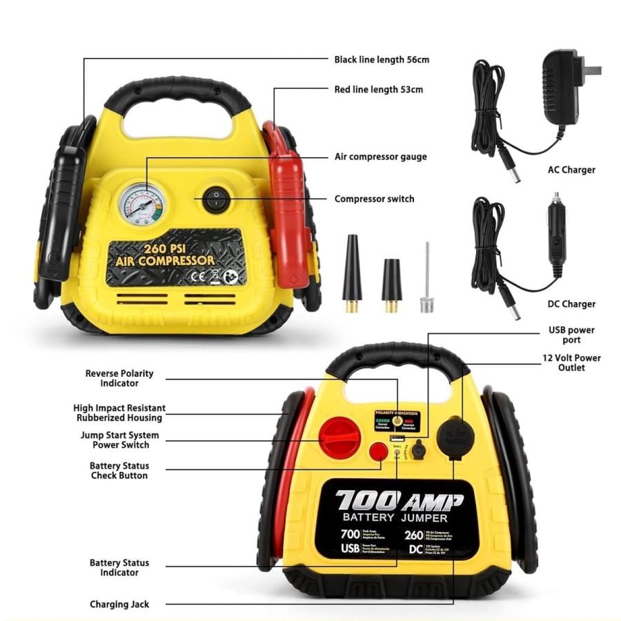700-Amp-Akku-Booster-mobiles-Starthilfegeraet-12-Volt-260PSI-Kompressor-Arbeitsleuchte-USB-DC-Port-6