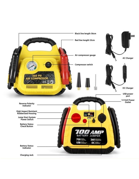 700-Amp-Akku-Booster-mobiles-Starthilfegeraet-12-Volt-260PSI-Kompressor-Arbeitsleuchte-USB-DC-Port-6