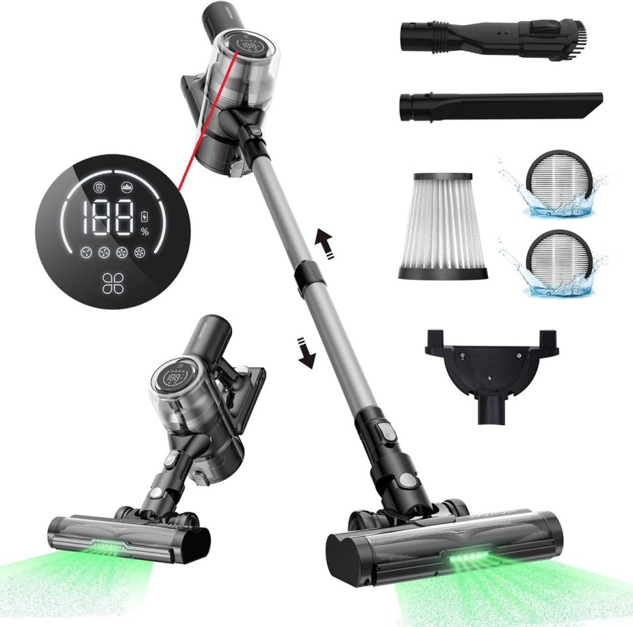 Akku-Staubsauger-mit-Vertect-Licht-35000Pa-kabelloser-Stielstaubsauger-mit-Anti-Tangle-Rollenbuerste-u.-Wandhalterung-120W