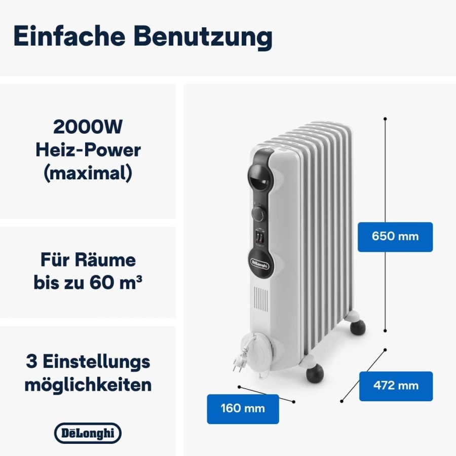 DeLonghi-Oelradiator-TRRS0920-Thermostat-Elektroheizung-230V-Heizkoerper-9-Heizrippen-3-Heizstufen-bis-2000-Watt-4