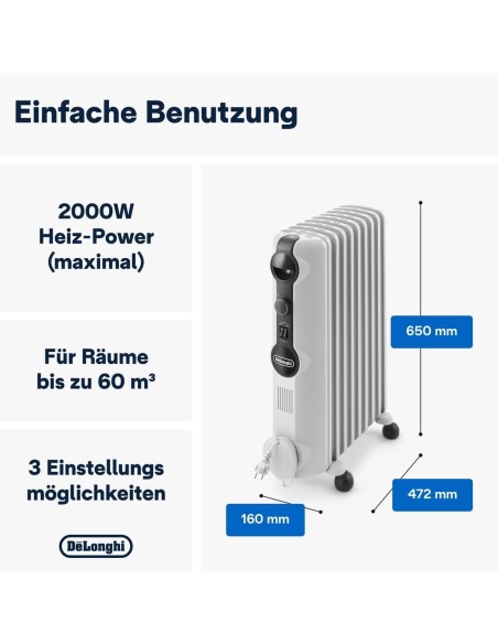 DeLonghi-Oelradiator-TRRS0920-Thermostat-Elektroheizung-230V-Heizkoerper-9-Heizrippen-3-Heizstufen-bis-2000-Watt-4