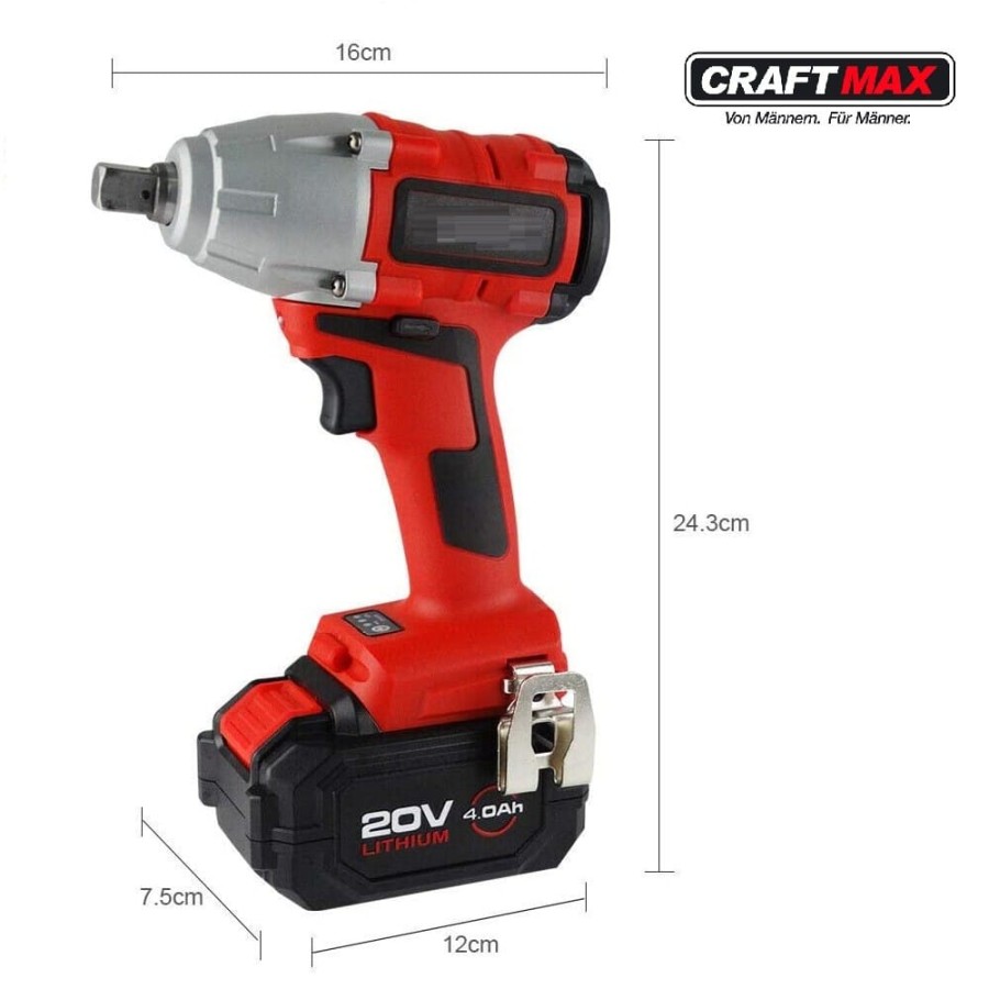 CRAFTMAX-Akku-Schlagschrauber-20V-Li-Ion-400-Nm-Akku-Ladegeraet-Koffer-7