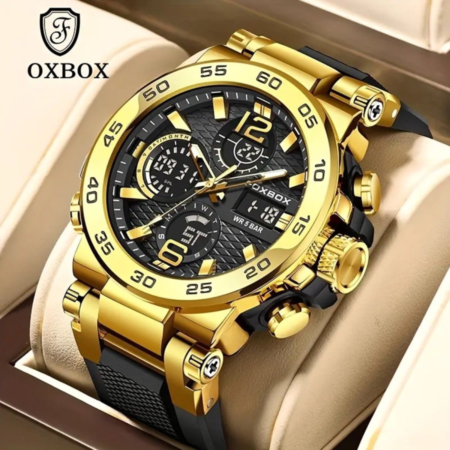 OXBOX-Herren-Luxus-Multifunktions-Chronograph-mit-Stoppuhr-Datum-Kalender-fluoreszierendes-Ziffernblatt-bis-30m-wasserdicht-2