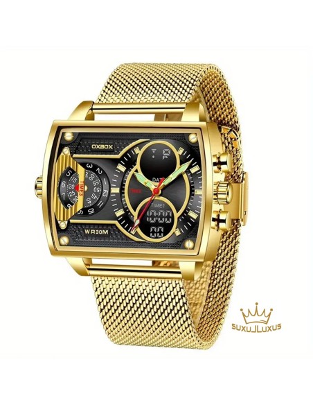 Herren-Luxus-Gold-Multifunktions-Chronograph-quadratische-Doppelanzeige-Stoppuhr-Datum-Kalender-fluoreszierendes-Ziffernblatt-30