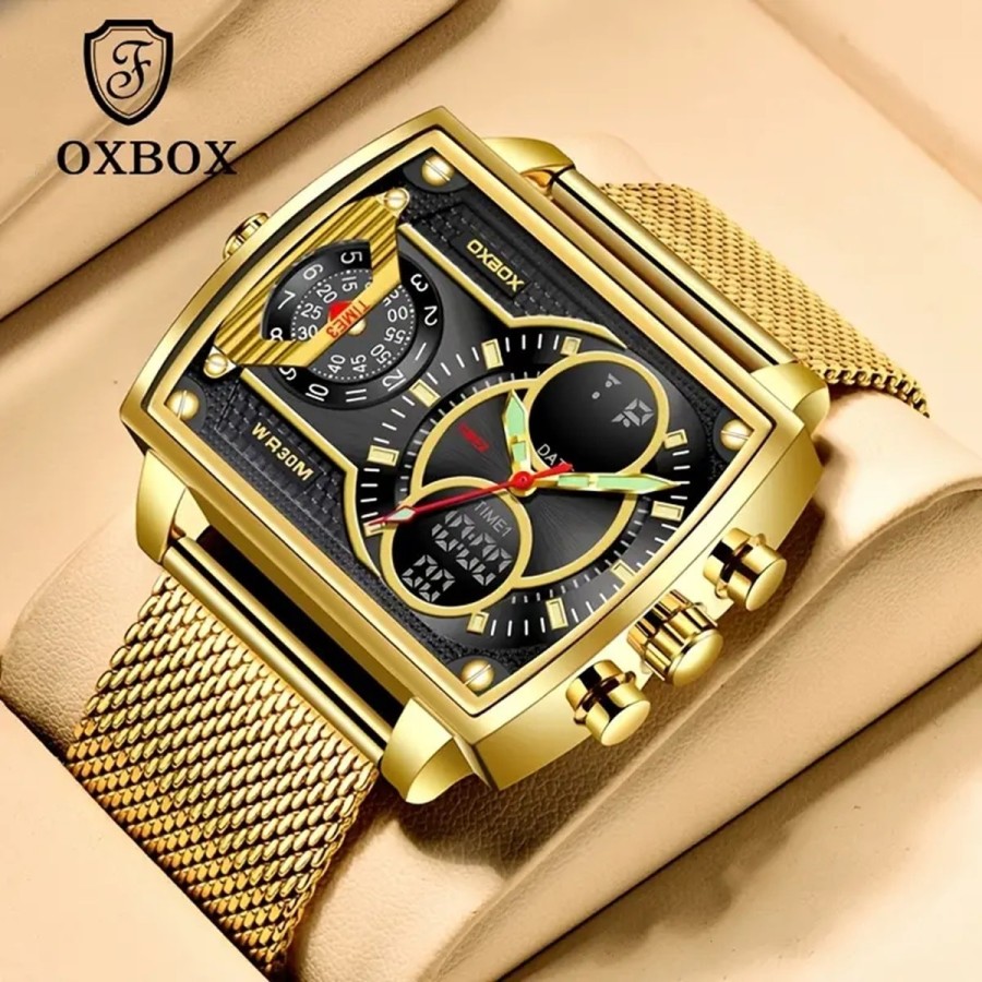 Herren-Luxus-Gold-Multifunktions-Chronograph-quadratische-Doppelanzeige-Stoppuhr-Datum-Kalender-fluoreszierendes-Ziffernblatt-30