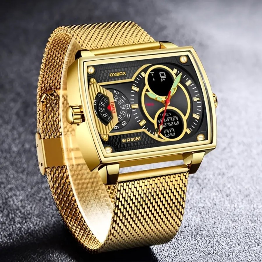 Herren-Luxus-Gold-Multifunktions-Chronograph-quadratische-Doppelanzeige-Stoppuhr-Datum-Kalender-fluoreszierendes-Ziffernblatt-30