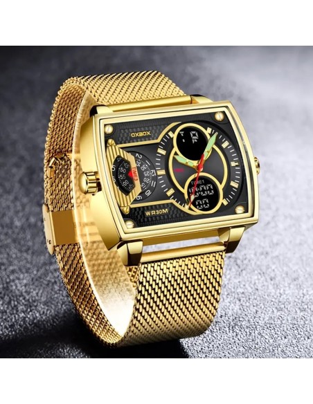 Herren-Luxus-Gold-Multifunktions-Chronograph-quadratische-Doppelanzeige-Stoppuhr-Datum-Kalender-fluoreszierendes-Ziffernblatt-30