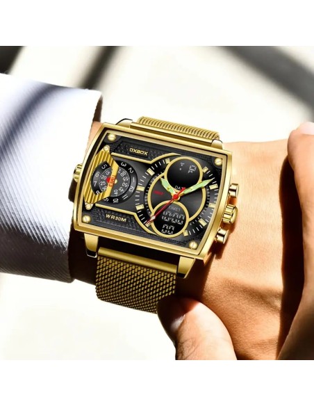 Herren-Luxus-Gold-Multifunktions-Chronograph-quadratische-Doppelanzeige-Stoppuhr-Datum-Kalender-fluoreszierendes-Ziffernblatt-30