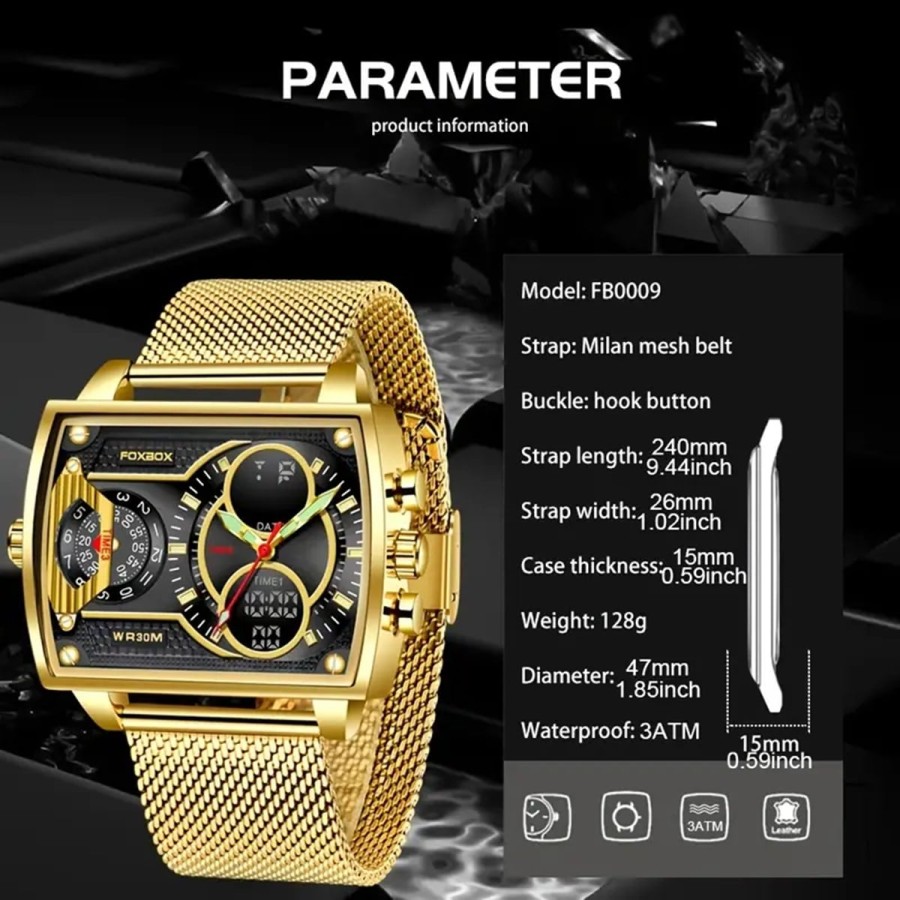 Herren-Luxus-Gold-Multifunktions-Chronograph-quadratische-Doppelanzeige-Stoppuhr-Datum-Kalender-fluoreszierendes-Ziffernblatt-30