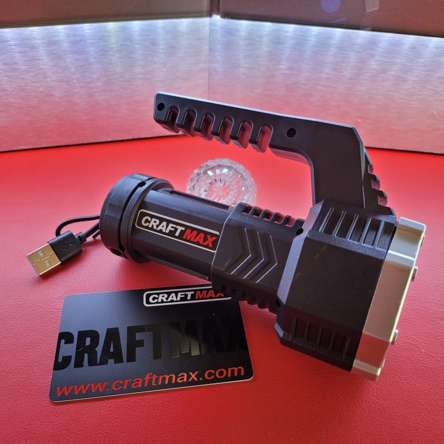 CRAFTMAX-LED-Tiny-Monster-Suchscheinwerfer-Taktischer-Handstrahler-fuer-Weit-und-Fernausleuchtung-mit-Stroboskop-USB-Solar-4
