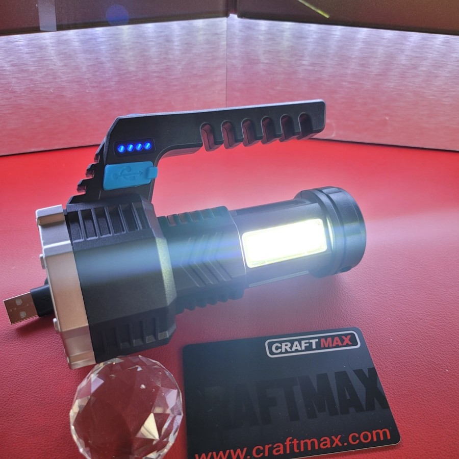 CRAFTMAX-LED-Tiny-Monster-Suchscheinwerfer-Taktischer-Handstrahler-fuer-Weit-und-Fernausleuchtung-mit-Stroboskop-USB-Solar-5