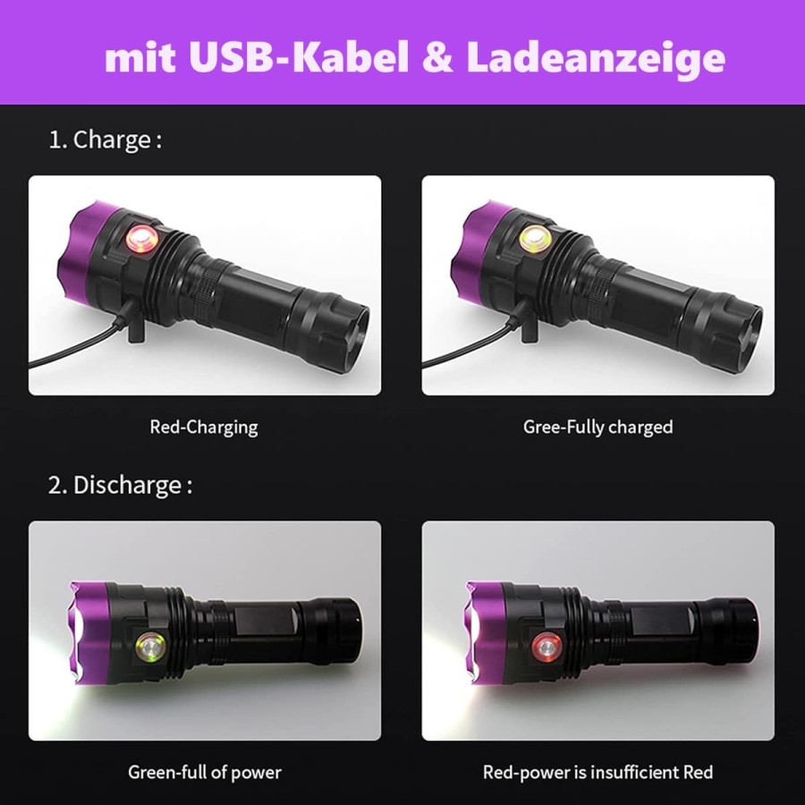 CRAFTMAX-Super-LED-UV-Schwarzlicht-Ultraviolett-UV-395nm-Taschenlampe-ZWB2-Filter-3-Hochleistungs-LEDs-USB-4