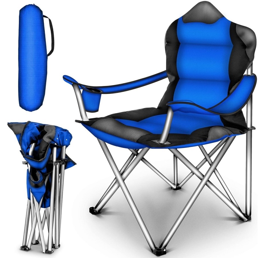 Luxus-Campingstuhl-mit-Armlehnen-und-Getraenkehalter-faltbar-bis-150kg-Angelstuhl-Faltstuhl-Klappstuhl-blau